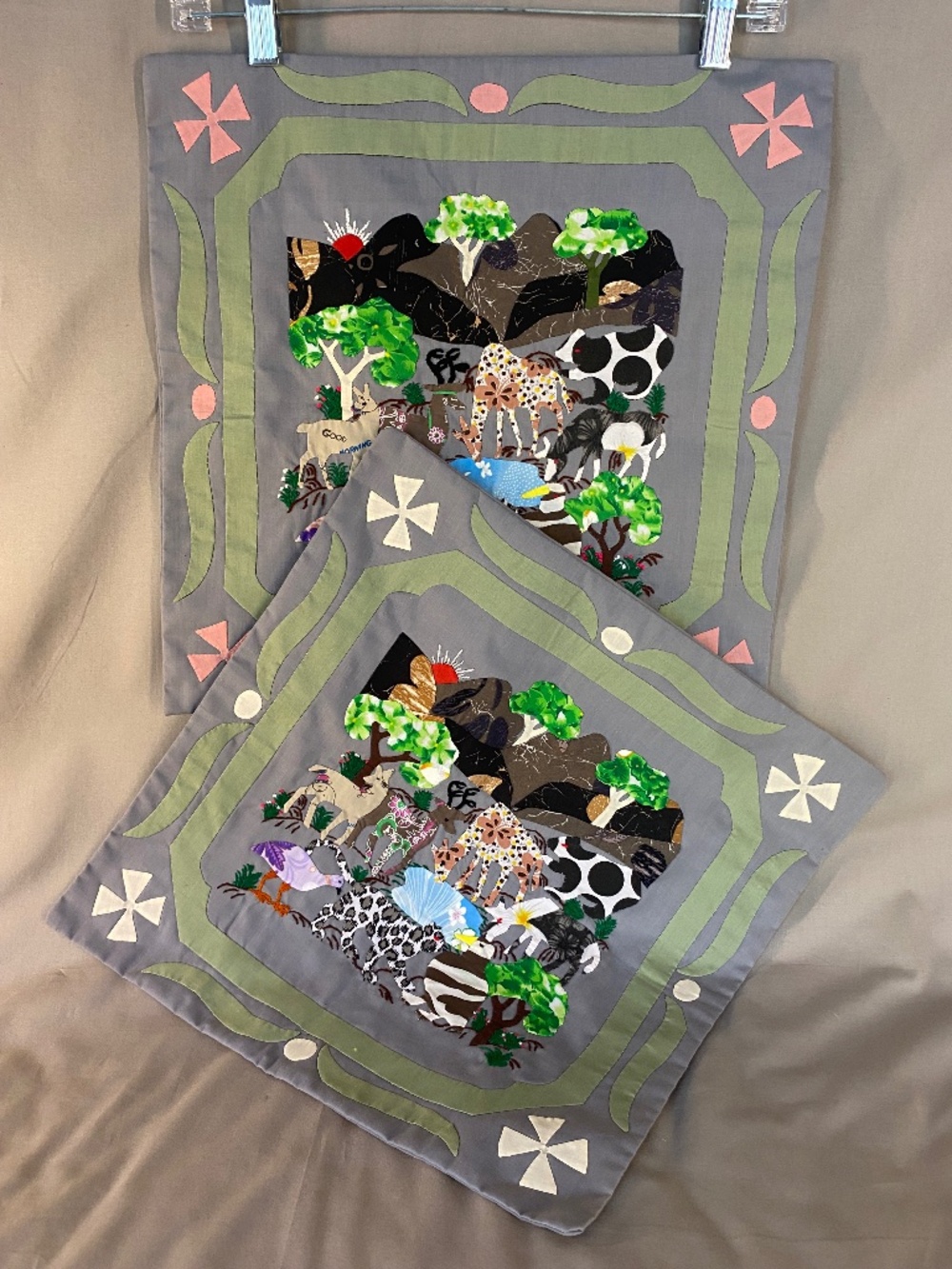 Quilted Decorative Pillow Cases with Animal Scene for a child's room (New)